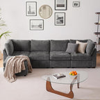 TEKAMON 123" Modular Sectional Sofa with Ottoman,Extra Large Comfy Cloud 4-Seat Deep Seat, Reversible Chaise Modular Sectional Couches for Living Room and Apartmenr,Grey
