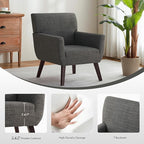 Upholstered Accent Chair,Mid Century Modern Linen Fabric Living Room Chair with Arm,Comfy Wingback Club Armchair for Bedroom Reading Dark Grey