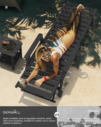 SERWALL Patio Chaise Lounge Chair Set of 2, 78'' Long 5-Positions Adjustable HDPE Outdoor Lounger for Pool, Poly Lounge Chair with Rolling Wheels & Cup Holder for Poolside, Deck, Obsidian Black