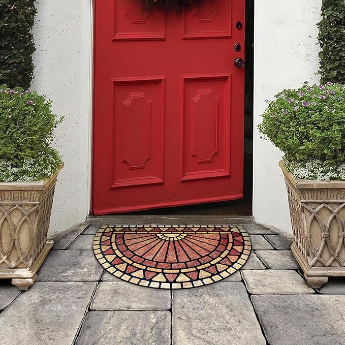 ubdyo Welcome in Style Front Door Mat - Low Pile Front Door Mat Outside Entrance - Muddy Dirt Trapping Welcome Matt Outdoor - Rubber Backing Anti Slip Indoor Doormat Entrance, 30" x 17"