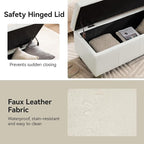 51" Faux Leather Storage Ottoman, Stitch Tufted Rectangle Upholstered End of Bed Storage Bench, Entryway Large Couch Ottoman with Wooden Legs,White