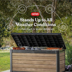 Keter Signature Collection 150 Gallon Resin Deck Box Organization and Storage Box for Patio Outdoor Cushions, Throw Pillows, Garden Tools and Pool Supplies, Ashwood