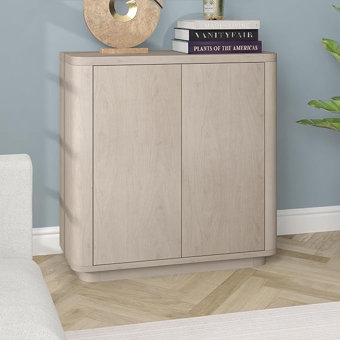 Henn&Hart 32" Wooden Accent Cabinet, Modern Sideboard Buffet Cabinet with Adjustable Shelf for Living Room, Dining Room, Bedroom or Entryway, Alder White