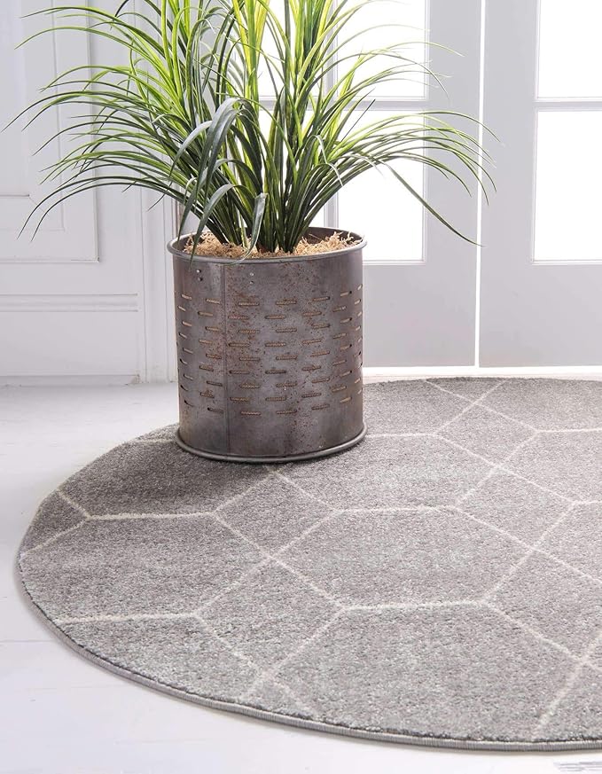 Unique Loom Trellis Frieze Collection Area Rug - Geometric (6' Round, Light Gray/ Ivory)