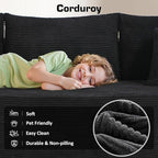 106" Cloud Sectional Couch with Chaise Lounge,L Shaped Modular Modern Sofa,Comfy Corduroy Fluffy Sofa with Deep Seat,No Assembly Required Couch for Living Room(Left,Stripe Corduroy,Black)