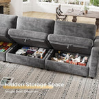 KKL Modular Sectional Sofa Couches for Living Room, 113" Sofa Couch with Adjustable Backrest, Chenille 3 Seater Sofa Couch with Comfy Cushion, Chenille, Grey