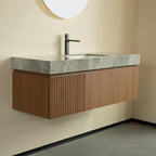 48 Inch Floating Bathroom Vanity with Sink Espresso, Wall-Mounted Farmhouse Bathroom Vanity with Drawer and Doors, Light Gray Sintered Stone Countertop and Ceramic Basin, Pre-Assembled