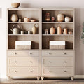 WAMPAT 3 Tier Bookshelf with 3 Drawers, 72" Tall Bookcase Large Farmhouse Display Book Case Shelf with 3-Tier Open Book Shelfs，Library Wood Bookshelves for Living Room,Kitchen, Light Oak(2PCS)