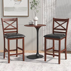 COSTWAY Barstools Set of 2, 25” Counter Height Mid Century Modern Island Chairs with Back, Soft Cushion & Faux Leather Seat, Wooden Armless Kitchen Stools for Home, Cafe Shop, Restaurant, Pub