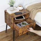 VECELO Modern Wood Night Stand,Square End Table Side Table with Drawer and Storage Space for Bedroom and Living Room