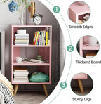 Night Stand, Pink Kids Nightstand, Modern End Table with Open Storage, 3-Tier Nursery Bedside Table for Small Space, Living Room, Bedroom