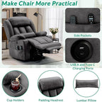 VIVIJASON Tall Man Dual Motor Power Lift Recliner Chair with Extended Footrest, Oversized Lay Flat Sleeper Electric Recliner W/Heat & Massage, Lumbar Pillow, USB & Type-C Ports, Infinite Position