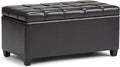 SIMPLIHOME Sienna 33 inch Wide Transitional Rectangle Storage Ottoman Bench in Tanners Brown Vegan Faux Leather, Assembled, For the Living Room, Entryway and Family Room