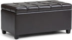 SIMPLIHOME Sienna 33 inch Wide Transitional Rectangle Storage Ottoman Bench in Tanners Brown Vegan Faux Leather, Assembled, For the Living Room, Entryway and Family Room