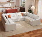 ABCASA U Shaped Sectional Sofa with Detachable Cover, Modular Couch for Living Room, Breathable Linen Fabric Corner Couch with 11 Seats, Ivory