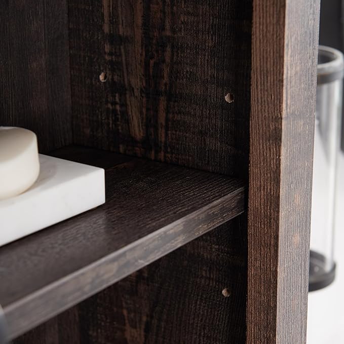 RedLemon Farmhouse Over The Toilet Storage Cabinet Set of 2, 68" Tall with Sliding Barn Doors & Adjustable Shelves, Rustic Above Toilet Storage Cabinet, Dark Rustic Oak