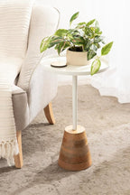 Kate and Laurel Tira Scandinavian Round Side Table, 14 x 24, White and Natural Wood, Modern Circle End Table for Use as Bedroom Nightstand or Living Room Pedestal Table