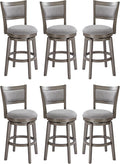PrimeZone Swivel Bar Stools Set of 6, 26 Inch Counter Height Barstools, High Back Bar Stool with Solid Wood Legs & Wrap-Around Footrest, Counter Stools for Kitchen Island, Pub, Grey