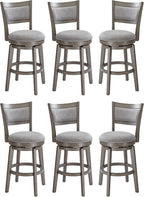 PrimeZone Swivel Bar Stools Set of 6, 26 Inch Counter Height Barstools, High Back Bar Stool with Solid Wood Legs & Wrap-Around Footrest, Counter Stools for Kitchen Island, Pub, Grey