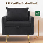 Furnimart Storage Accent Chair with Arm, Mid-Century Corduroy Sofa Chair with Removable Cushion Cover, Reading Chair for Bedroom, Living Room, Apartment, Black