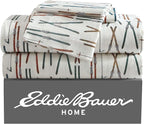 Eddie Bauer - Twin Sheets, Cotton Flannel Bedding Set, Brushed For Extra Softness, Cozy Home Decor (Ski Line White, Twin)