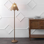 JONATHAN Y JYL5501A Tybee 60.5" Traditional Coastal Rattan Scalloped LED Floor Lamp Minimalist, Shabby Chic, Classic, Cottage, Bedroom, Living Room, Entryway, Office, Dining Room, Natural Brown