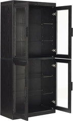 Crosley Furniture Essen Glass Door Kitchen Pantry Storage Cabinet with Doors and Shelves, Living Room, Black