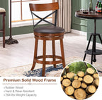 COSTWAY Bar Stool Set of 2, 360-Degree Swivel Solid Wood Stools with Soft Cushion & Backrest, 25”Height Kitchen Counter Bar Stools for Kitchen Island, Pub, and Restaurant (2, 25 inch)