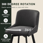 Swivel Counter Height Bar Stools Set of 2, 26''H Upholstered Barstools with Backs, Modern Bar Stool Chairs for Kitchen Island, Metal Legs, Fabric, Black Grey Stools Counter Chair