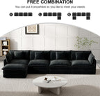 Modular Sectional Sofa, 146.5 Inch L-Shaped Cloud Sofa with Deep Seat Chenille Sofa with Cushions, Four Seater Sectional Sofa for Living Room Apartment,Black