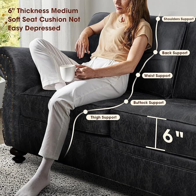 Living Room Furniture Sets,Sofa Sets and Couch Sets for Living Room,Mid-Century Vintage Sofa Couches with Rivet Design (Grey, Single+3 Seater)