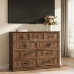 CARPETNAL Farmhouse 9 Drawer Dresser for Bedroom, 55 Inch Wide Modern Brown Dresser TV Stand with Large Drawers & Bar Handles, Rustic Wood Chest of Drawers for Bedroom, Living Room, Hallway, Entryway.