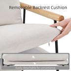 Accent Chair for Living Room,Arm Chair for Bedroom,with Wooden Arms, Wide Large Plus Size Cushion,Metal Frame,Reading Bedroom Chair Armchair for Home/Office/Cafe/Apartment/Waiting Room,White