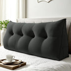 WOWMAX 85% Linen 15% Cotton Blend Headboard Pillow – Full Size Reading Wedge Backrest for Bed, Handmade Firm Support Bolster Cushion with Removable Cover, Premium Bed Rest Pillow, Black