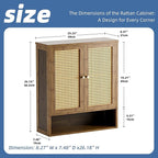 HITNET Bamboo Medicine Cabinet, Wall Mounted Bathroom Cabinet with Adjustable Shelf, Double Rattan Door Hanging Storage Organizer Over Toilet for Entryway, Laundry Room (Walnut)