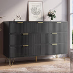 Black Dresser for Bedroom, 7 Drawer Dresser with Gold Pulls, Wide Chest of Drawers for Bedroom, Entryway, 47.2" L x 15.7" D x 31.4" H