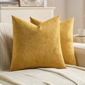 FUTEI Golden Yellow Velvet Throw Pillow Covers 20x20 Inch Set of 2,Soft Embossed Leaf-Relief Textured Cushion Cases,Natural Home Decor for Couch Living Room