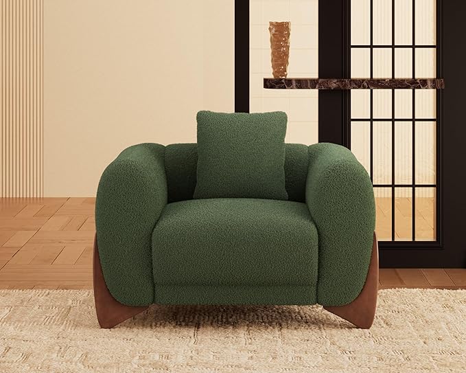 Morden Fort 3 Piece Cloud Couch Set, Modern Sherpa Boucle Sofa Set Skin-Friendly, Minimalist Upholstered Comfy Couches Sofas for Living Room, Armless Chair & Arm Chair & 3-Seater Sofa, Green
