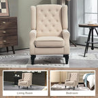 HOMCOM Mid-Century Modern Accent Chair, High Wingback Chair, Button-Tufted Upholstered Fabric Armchair with Retro Wood Legs for Living Room, Bedroom, Beige