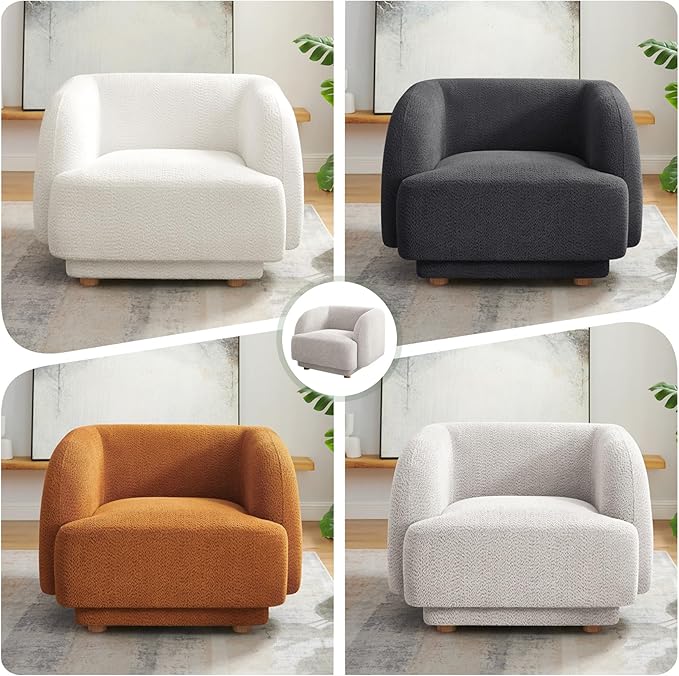 VANOMi Oversized Living Room Chair, Modern Comfy Accent Barrel Chairs, Single Sofa Chair with Wood Legs, Upholstered Armchair for Bedroom, Office, Waiting Room (Curry)