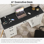 Farmhouse 67" H Executive Desk with Hutch,Office Desks with 5 Drawers, Computer Desk with Storage Cabinet & File Drawers and Charging Station, Wood Workstation for Home Office and Study.(Black).