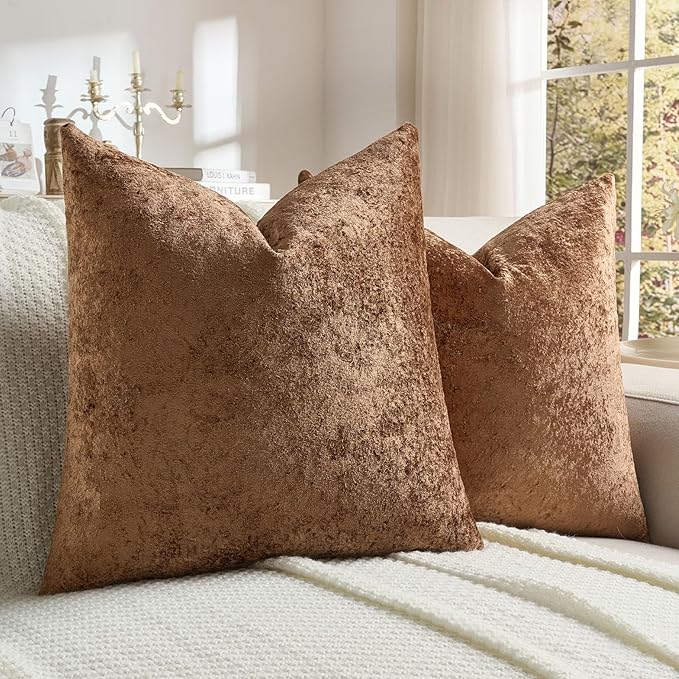 FUTEI Dark Brown Flannel Throw Pillow Covers 24x24 Inch Set of 2,Soft Dimensional Textured European Cushion Cases,Modern Home Decor for Couch Living Room