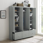Crosley Furniture Harper 3-Piece Hall Tree and Storage Cabinet Set with Entryway Bench and Hooks for Hanging, Gray