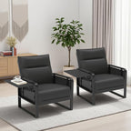 Upholstered Accent Sofas Set of 2, Modern Faux Leather Sofa Chairs with Foldable Side Tray Table & Storage Pocket, Small Accent Sofas for Living Room, Bedroom, Black