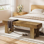 Tribesigns 55" Extra Long Entryway Bench, Farmhouse Wooden Entry Shoe Bench Seat, Indoor End of Bed Stool for Hallway, Bedroom, Living Room, Brown