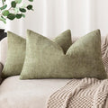 Foindtower Pack of 2 Textured Chenille Throw Decorative Pillow Covers Square Accent Solid Cushion Cover Neutral Farmhouse Lumbar Pillow Case for Couch Sofa Bedroom Living Room 12x20 Inch,Sage Green