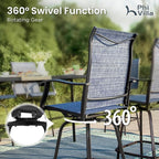 PHI VILLA Outdoor Swivel Bar Stools Set of 4, Bar Height Patio Stools & Chairs with All Weather Textilene Sling Fabric, 30 Inch High Top Tall Bar Chairs for Outside Balcony & Porch, Blue