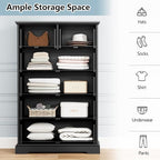 6 Drawer Dresser for Bedroom, 49" Tall Wooden Chest of Drawers, Rustic Farmhouse Dresser with Large Drawers & Metal Handles, Modern Storage Organizer for Closet, Living Room, Hallway, Black