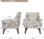 Accent Chairs Set of 2, Modern Fabric Armchairs for Living Room, Comfy Upholstered Arm Chairs Tufted for Indoor Bedroom Office Room (Pattern Leaf)