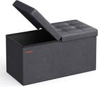 SONGMICS MAZIE Collection - 30 Inches Storage Ottoman Bench with Flipping Lid, Storage Chest Footstool, Load 660 lb, for Entryway, Living Room, Bedroom, Synthetic Leather, Dark Gray ULSF045G01